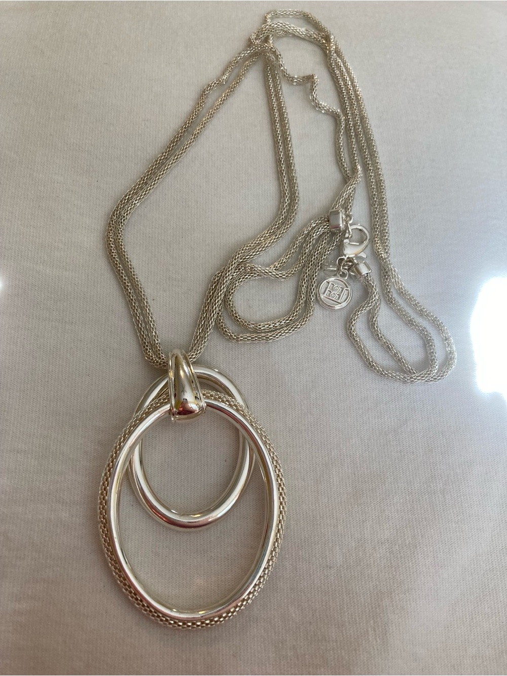 Long Silver Tone Pendant Necklace